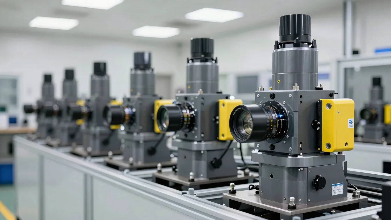 Precision industrial mechanical components inside a clean manufacturing facility, bright workshop lighting, technical gr